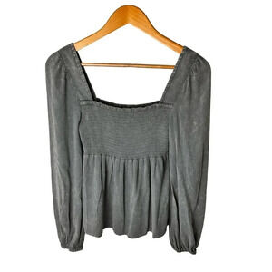 Chaser Long Sleeve Smocked Top Steele Blue Women's Small NWT‎ BOHO Relaxed Flowy